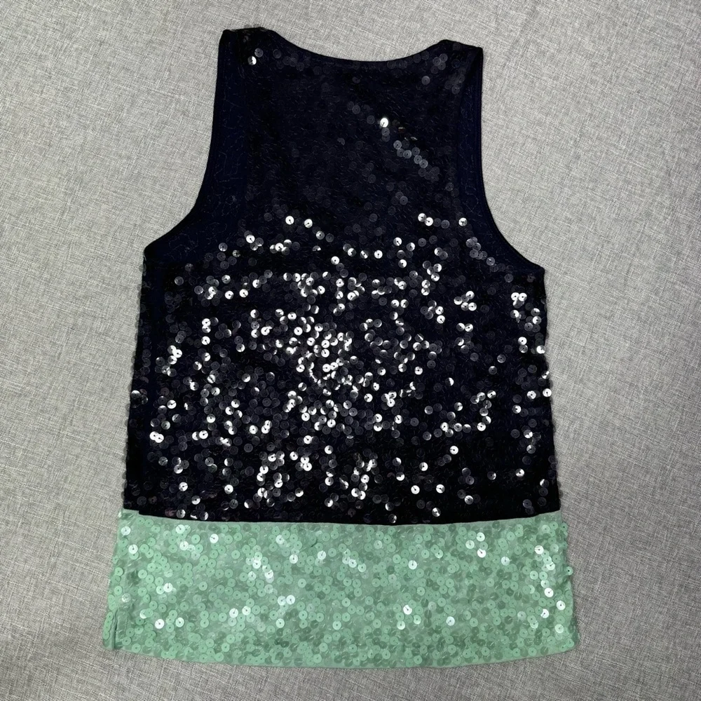 J. Crew Sequin Colorblock Tank Top Blue Green Sleeveless Style XS